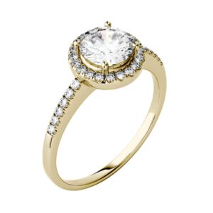 Charles & Colvard Created Moissanite 6.5mm Round Cut Engagement Ring for Women | 1.3 cttw DEW | Lab Grown | Solid 14K Yellow Gold | Size 5.5