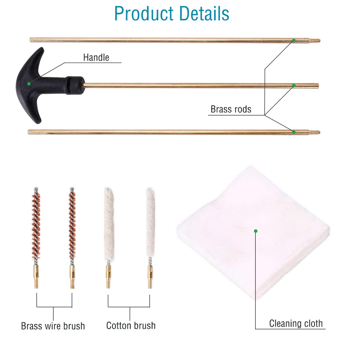 Rifle Gun Barrel Cleaning Kits for .177/.22 (4.5/5.5mm) Caliber, Bore Brush,Pistols Airgun Gun Care Cleaning Rod Brush Set for Hunting and Shooting