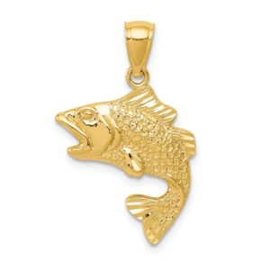 14k gold polished textured bass pendant qk5356