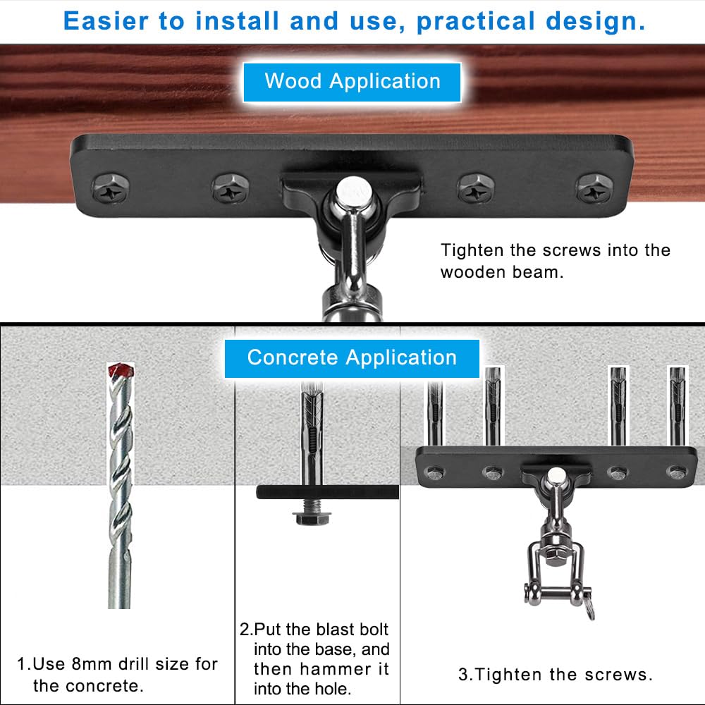 Dolibest Heavy Bag Hanger,Wall Ceiling Mount Hook 360° Rotation Wood Beam Holder Body Weight Strength Training Systems, Aerial Yoga Swing & Hammock, Resistance Band for Wooden Sets(600 LB Capacity)