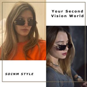 SDinm Rimless Sunglasses 90s Frameless Rectangle Tinted Lens Eyewear Red Sunglasses for Women Men