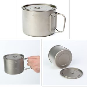 BIVOUAC 900ml Titanium Pot With Lid Titanium Cup titanium camping cookware Camp Pot Titanium Coffee Cup Backpacking