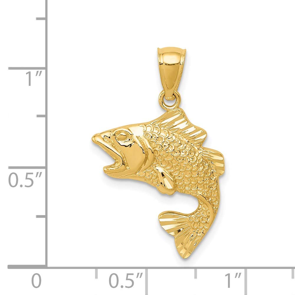 14k Gold Polished Textured Bass Pendant QK5356