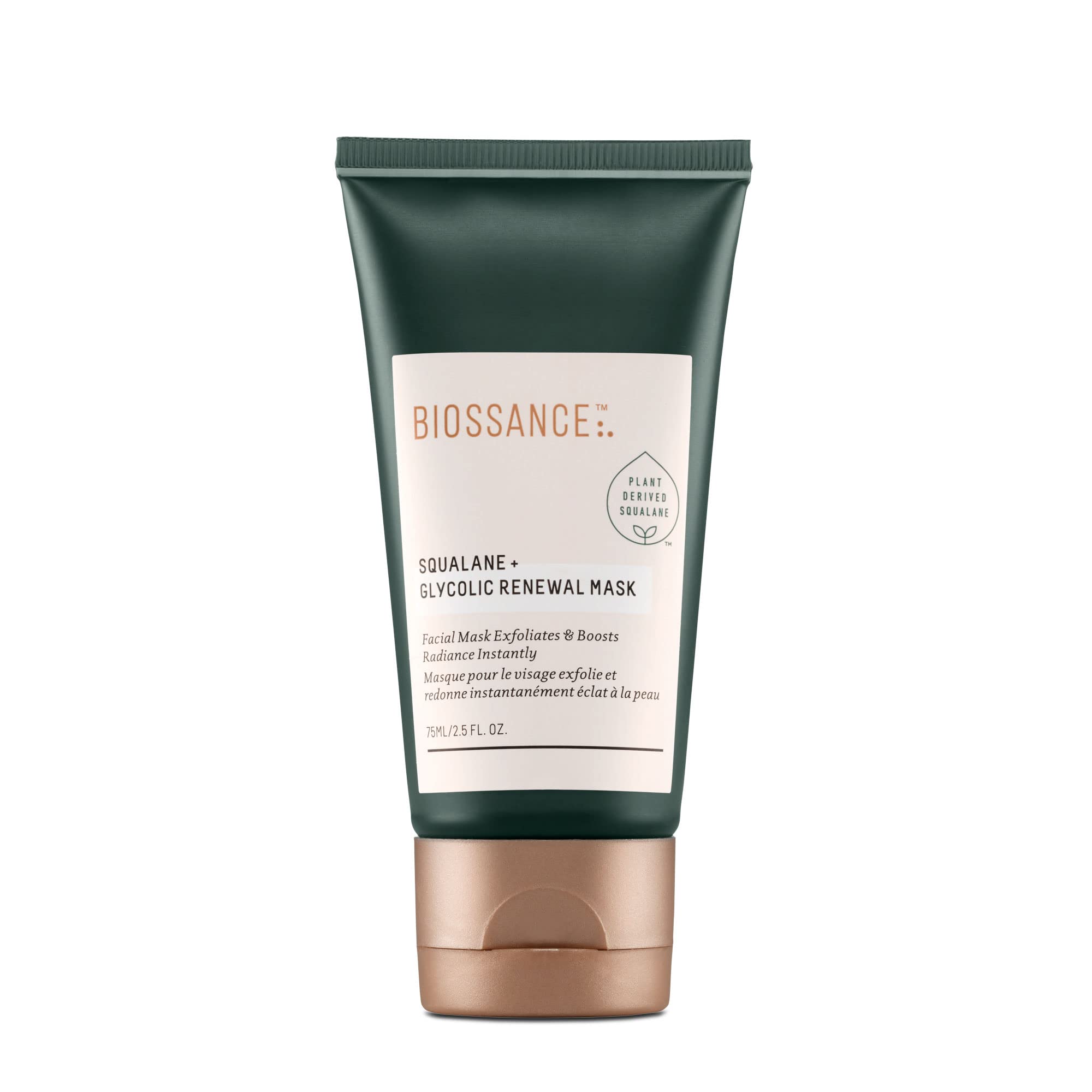 BIOSSANCE Squalane + Glycolic Renewal Mask. All-in-One Peel, Exfoliator and Mask with AHAs to Minimize Fine Lines, Discoloration and Look of Enlarged Pores (2.5 ounces)