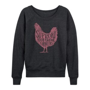 instant message - support your local farmers chicken - ladies french terry pullover - size x-large heather charcoal