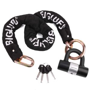 Motorcycle Chain Locks, BIGLUFU 3.3ft/100cm Heavy Duty Long Security Chain, Cut Proof 0.39 inch/10mm Thick Square Chains with 0.63inch/16mm U Lock, Bike Chain Locks for Motorbike, Scooter, Moped