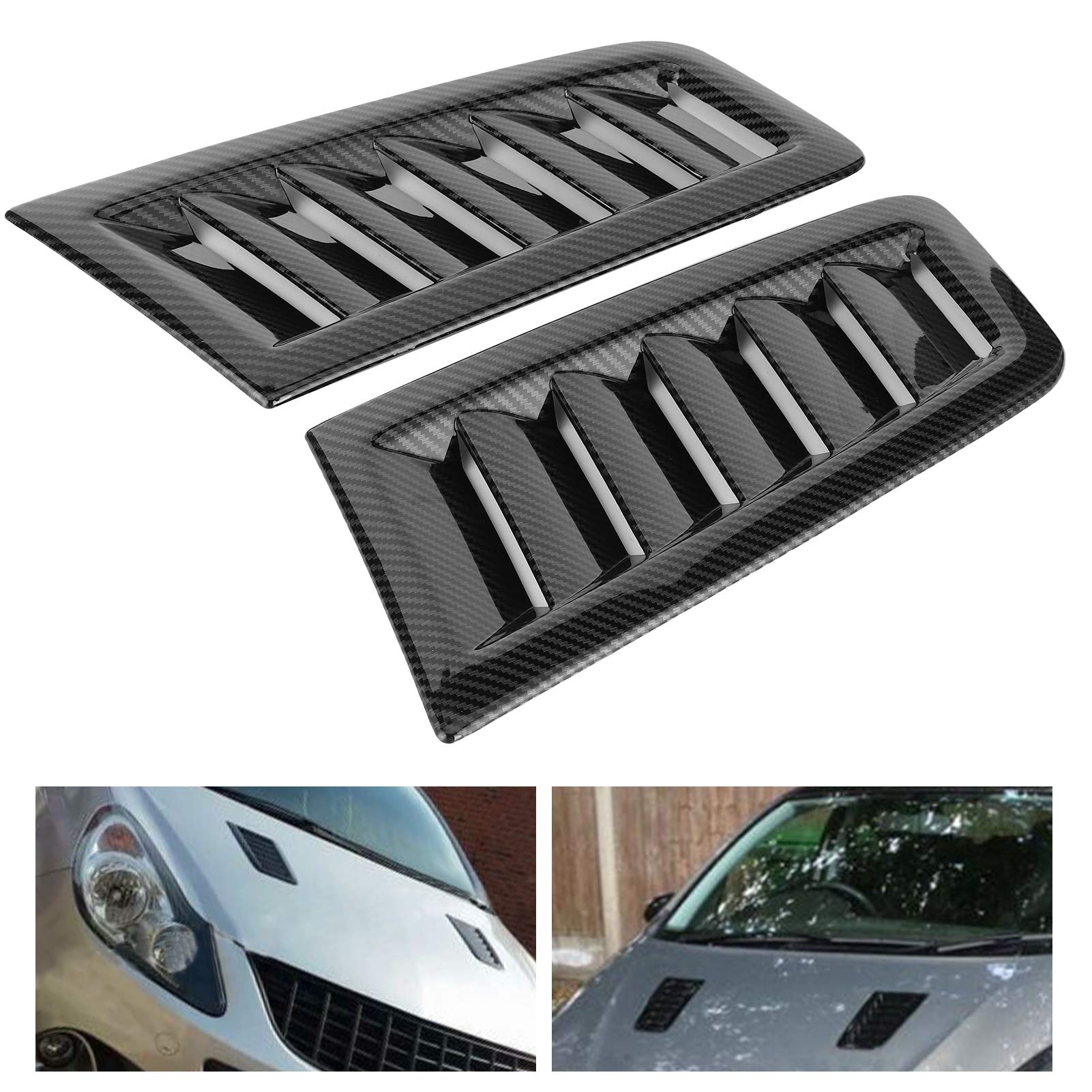 hood vents for cars - Qiilu 2 pcs Car Bonnet Vents, Universal Bonnet Air Vents Engine Hood Car Exterior Parts Fit for Focus RS MK2 Style(Carbon Fiber Color)