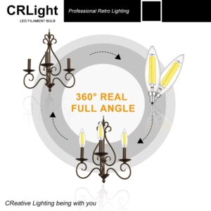 CRLight 8W Dimmable LED Candelabra Bulb 4000K Daylight White, 80W Equivalent 800LM E12 LED Candle Bulbs, Upgraded Lengthened B11 Clear Glass Torpedo Shape Chandelier Light Bulbs, 6 Pack