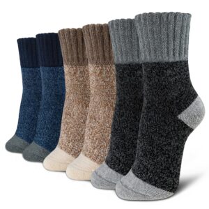 time may tell womens merino wool socks thick knit warm cushion wool-socks-for-women 2/3 pack(dark grey/brown/blue/multi(3 pairs),us size 5~9)