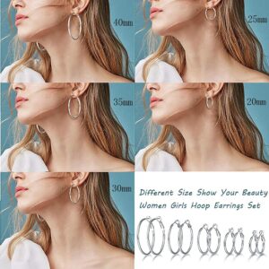 5 Pairs 316L Hoop Earrings For Women Stainless Steel Hoop Earring Set 25mm 30mm 35mm 40mm 45mm