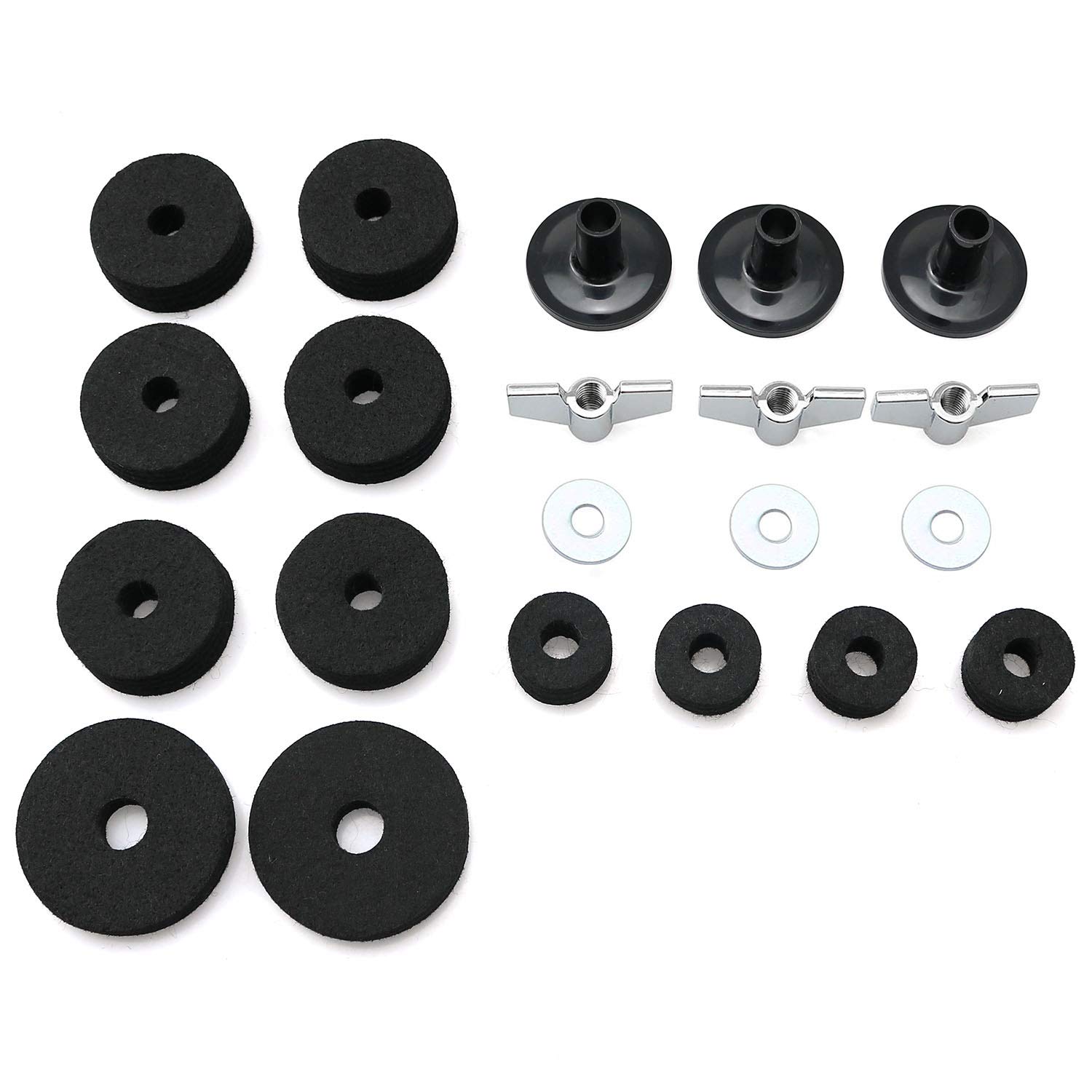 Longdex 21PCS Cymbal Replacement Accessories Cymbal Felt Pads Hi-Hat Clutch Felt Hi Hat Cup Felt Cymbal Sleeves with Base Wing Nuts and Washers