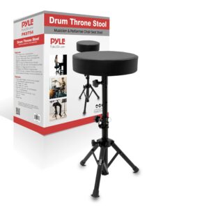 pyle padded musician stool-drum/guitar/keyboard performers foldable piano w/height adjustable foot & seat, non-slip rubber feet, round foam cushion pkst54