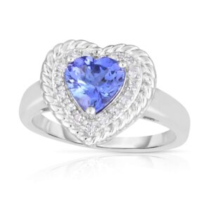 Femme Luxe 1.00 Carats Tanzanite and 0.10 ct.Diamond Heart Ring for Women, 925 Sterling Silver, Giftable Jewelry, Perfect Valentine Gift (7)