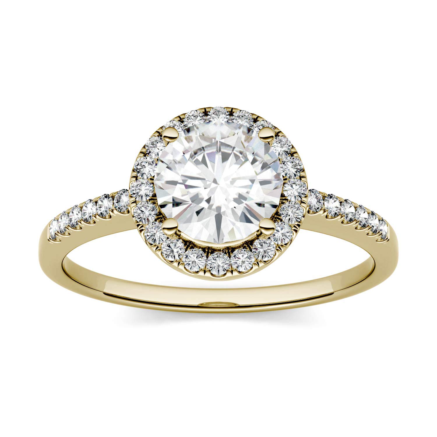 Charles & Colvard Created Moissanite 6.5mm Round Cut Engagement Ring for Women | 1.3 cttw DEW | Lab Grown | Solid 14K Yellow Gold | Size 5.5