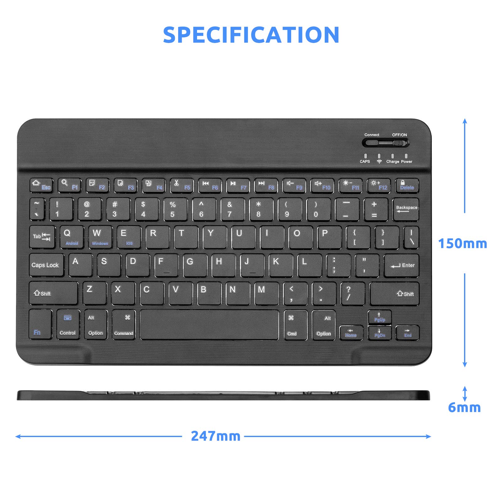 EDIVIA Amazon Fire HD 10 Wireless Keyboard,Universal Slim Portable Bluetooth Keyboard Compatible with Amazon Fire HD 10 Keyboard with Built in Rechargeable Battery,Black