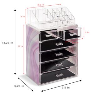 Sorbus Clear Cosmetic Makeup Organizer - Make Up & Jewelry Storage, Case & Display - Spacious Design - Great for Dresser, Bathroom, Vanity & Countertop (4 Large, 2 Small Drawers) [Tie Dye Print]