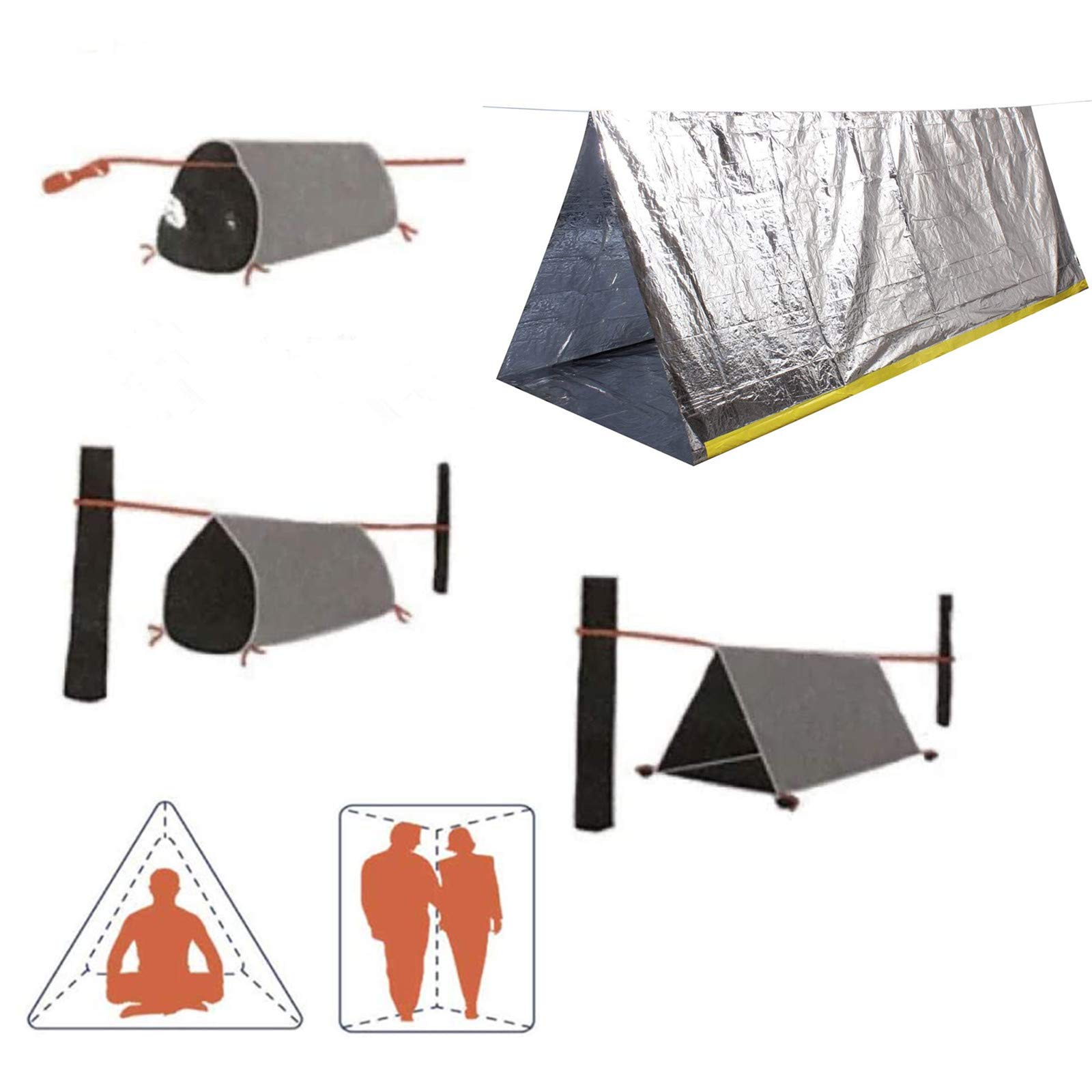 Ninth C 2-Person Emergency Tube Tent,8’ X 5’ Waterproof Mylar Thermal Survival Shelter Tent for Hiking Camping