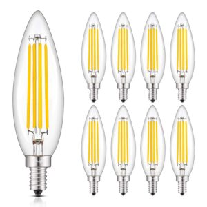 crlight 8w high brightness led candelabra bulb 2700k warm white, 80w equivalent 800lm, e12 dimmable led candle bulbs, upgraded lengthened b11 clear torpedo chandelier light bulbs, 8 pack