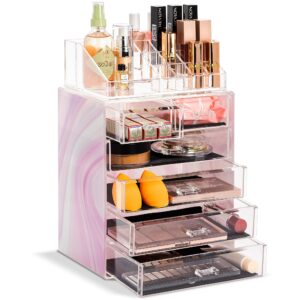 Sorbus Clear Cosmetic Makeup Organizer - Make Up & Jewelry Storage, Case & Display - Spacious Design - Great for Dresser, Bathroom, Vanity & Countertop (4 Large, 2 Small Drawers) [Tie Dye Print]