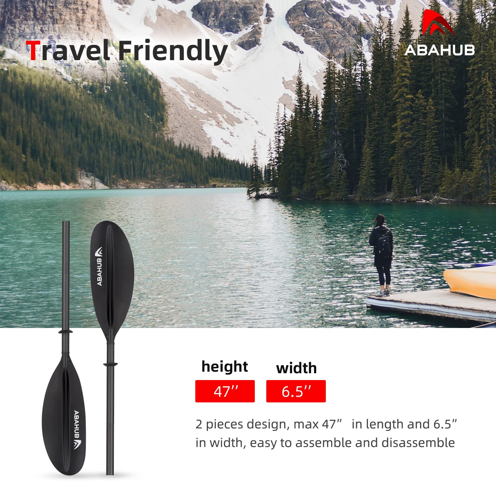 Abahub 1 x Carbon Kayak Paddles, 90.5 Inches Kayaking Oars for Boating, Canoeing with Extra Paddle Leash, Carbon Fiber Shaft Black Plastic Blades