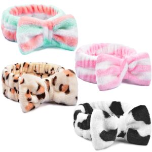 ikoco makeup headband, 4pcs spa headband for washing face, soft bow skincare headbands for women girls