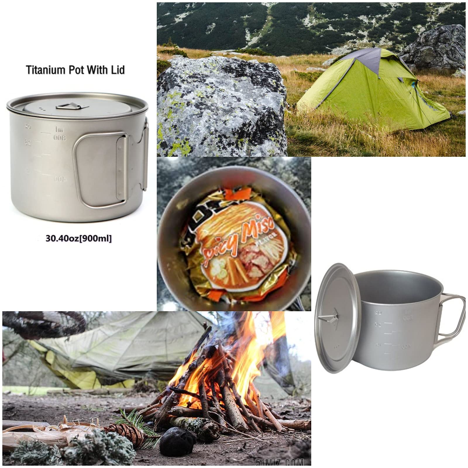 BIVOUAC 900ml Titanium Pot With Lid Titanium Cup titanium camping cookware Camp Pot Titanium Coffee Cup Backpacking