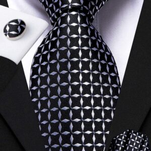 Hi-Tie 3/5 Pcs Gift Box Mens Tie Set Necktie with Pocket Square and Cufflinks Silk Neck Tie Collection,Black