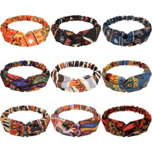 9 Pieces African Headbands Boho Print Headband Turban Twist Knot Elastic Hair Bands Wide Headwrap Vintage Headband Workout Yoga Sports Hair Accessories for Women Girls