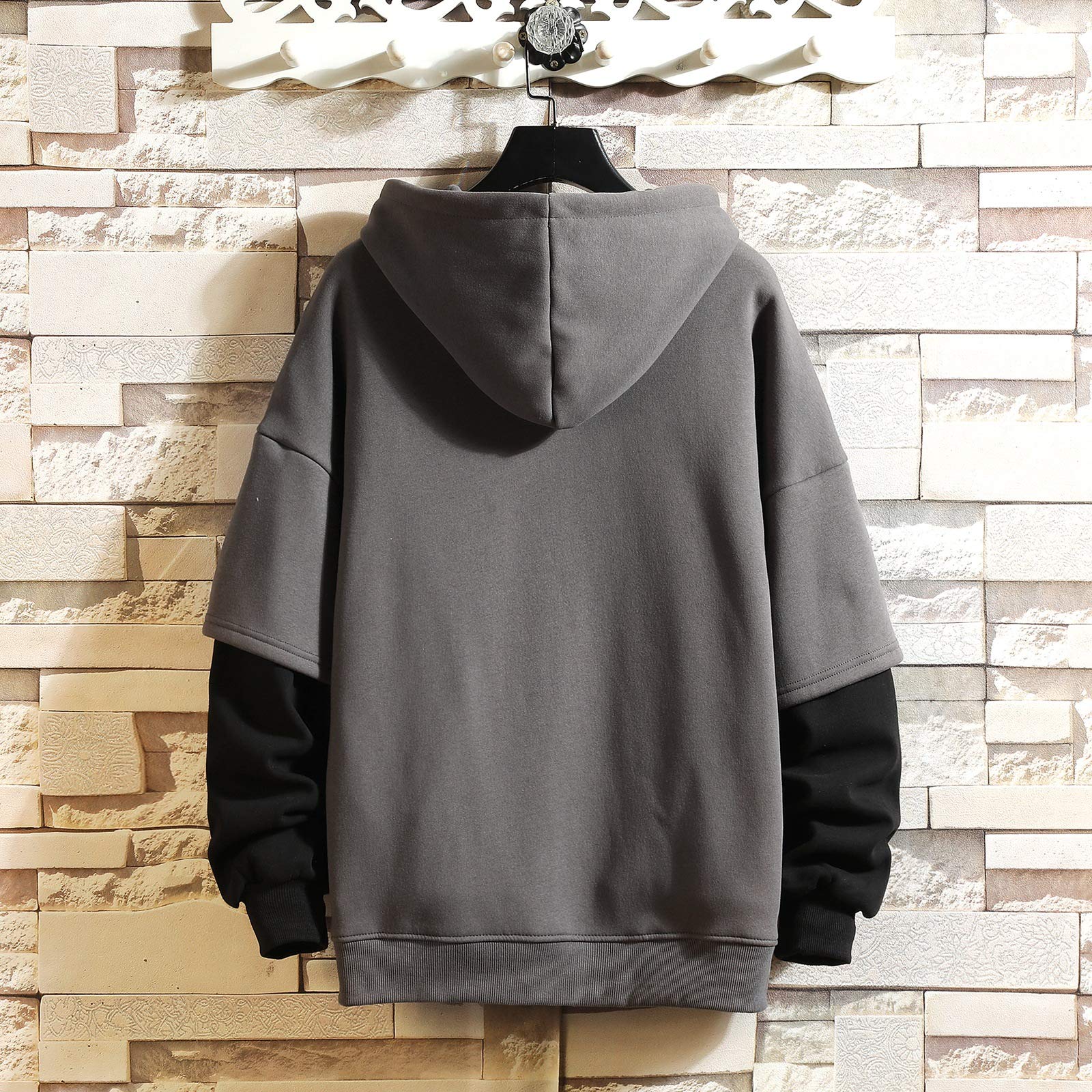 GURUNVANI Fashion Hoodies Men's Color Block Pullover O-Neck Hooded Sweatshirt Patchwork Large