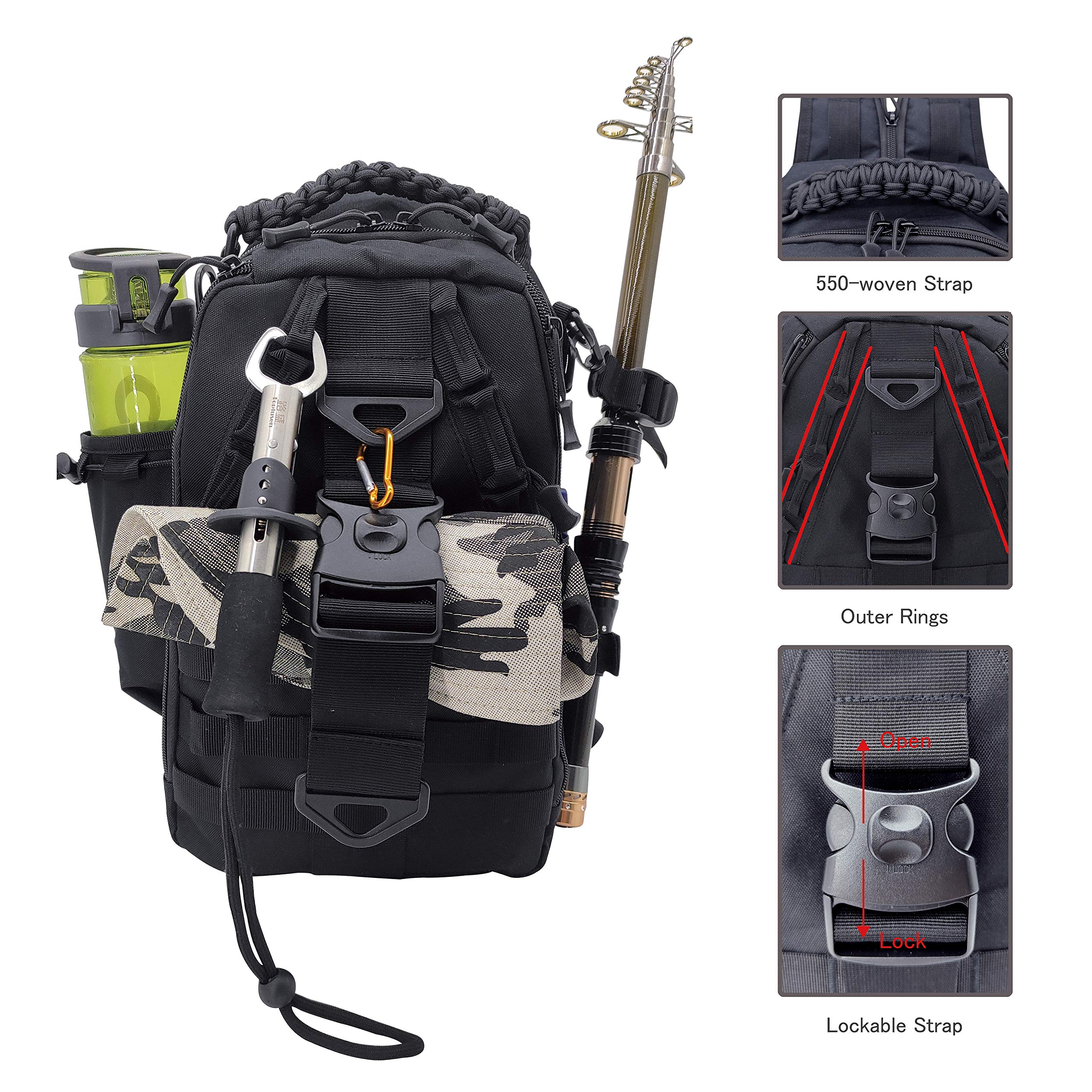 Amitfo Fishing Backpack Fishing Tackle Backpack with Rod Holder Tackle Box Bag Fishing Gear Shoulder Backpack