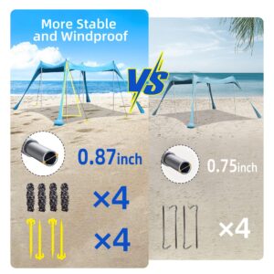 BOTINDO Family Beach Tent Canopy Sun Shade, Pop Up Grande Beach Tent Sun Shelter Stability 4 Poles with Portable Carry Bag Outdoor Shade for Beach Fishing Backyard Camping Picnics