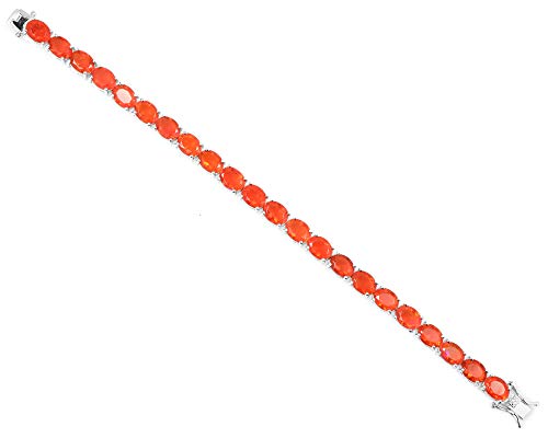 15.60 CT Natural Ethiopian Welo Fire Orange Cut Opal Gems October Birthstone 925 Sterling Silver Tennis Bracelet Gift For Her (rhodium-plated-gold, 8.5)