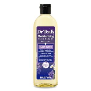 Dr Teal's Moisturizing Bath & Body Oil, Sleep Blend with Melatonin, Lavender & Chamomile Essential Oils, 8.8 fl oz.