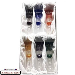 6 Flutes Colored Glasses for Champagne Crystal - 6 Colors Assortments - Roemer Service Diamant (17 cl) - Klein House - Company : Artisan du Cristal - Gift Set - Stamped : Klein 54120 Baccarat France