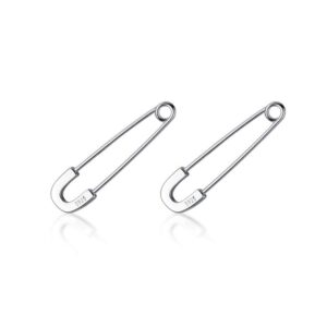 Cute Sterling Silver Safety Pin Small Hoop Earrings for Women Girls Men Minimalist Geometric Cartilage Huggie Sleeper Hoops Hypoallergenic 14K Gold Plated Personalized Jewelry (Silver 22mm)