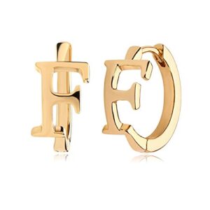 myears women huggie hoop earrings gold initial f sleeper 14k gold filled small simple delicate handmade hypoallergenic personalized jewelry gift