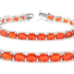 15.60 CT Natural Ethiopian Welo Fire Orange Cut Opal Gems October Birthstone 925 Sterling Silver Tennis Bracelet Gift For Her (rhodium-plated-gold, 8.5)