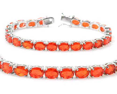 15.60 CT Natural Ethiopian Welo Fire Orange Cut Opal Gems October Birthstone 925 Sterling Silver Tennis Bracelet Gift For Her (rhodium-plated-gold, 8.5)