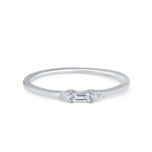 blue apple co. simulated cubic zirconia size-5 petite dainty band ring 3 stone baguette round cz 925 sterling silver