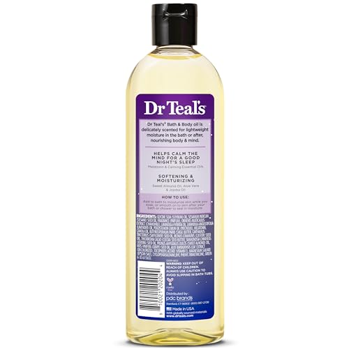 Dr Teal's Moisturizing Bath & Body Oil, Sleep Blend with Melatonin, Lavender & Chamomile Essential Oils, 8.8 fl oz.