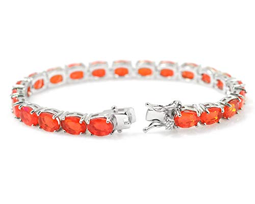 15.60 CT Natural Ethiopian Welo Fire Orange Cut Opal Gems October Birthstone 925 Sterling Silver Tennis Bracelet Gift For Her (rhodium-plated-gold, 8.5)