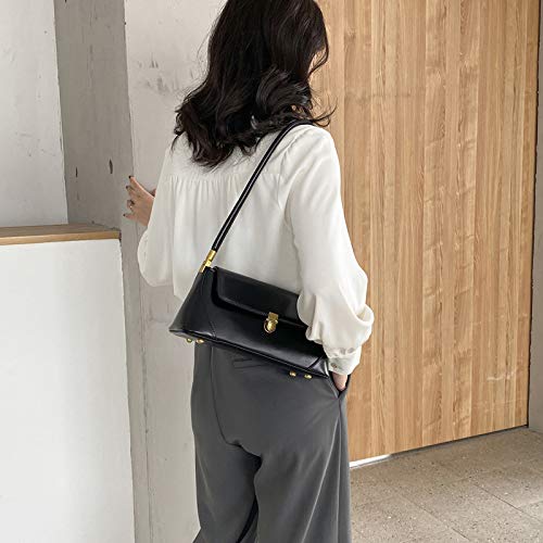 Women Black Shoulder Bags Vintage Handbag Retro Classic Small Purse 90s Buckle Closure