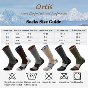 Ortis Men's Merino Wool Cushion Crew Socks with Moisture Wicking Control Light Weight Breathable for Outdoor Hiking Cycling(Mix Color2 L)