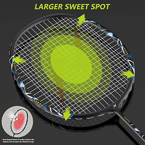 Nalax Badminton Set,2 Player Badminton Rackets Carbon Fiber Badminton Racquet with 3 Shuttlecocks and 1 Carrying Bag,Badminton Backyard Games for Outdoor,Garden,Beach,Family Fun Game