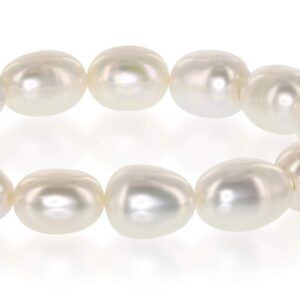 9.5mm-11mm AAAA White Semi-Baroque Oval Freshwater Cultured Pearl Bride & Bridesmaid Stretch Strand Bracelet - 8"