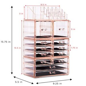 Sorbus Large Makeup Organizer - Clear Stackable Jewelry & Makeup Organizer For Vanity, Bathroom Storage, Dresser - 12 Drawers Cosmetic Beauty Organizers and Storage with Lipstick, Makeup Brush Holder