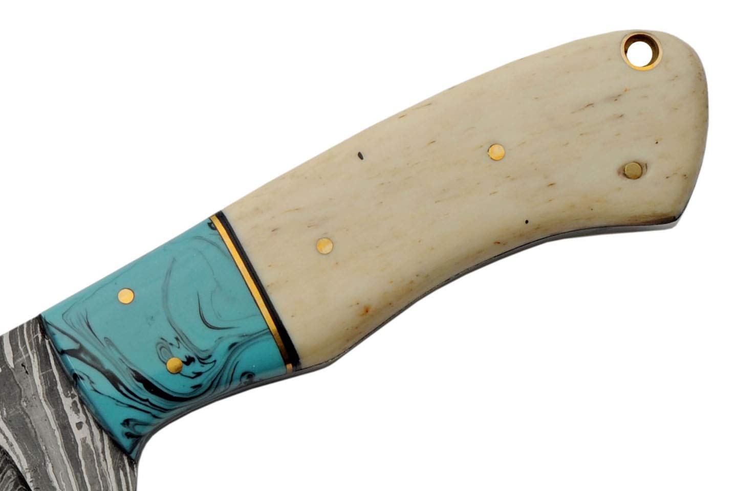 Szco Supplies 8.5" Damascus Steel Bone Handle Hunting Knife with Sheath, White/Turquoise (DM-1275)