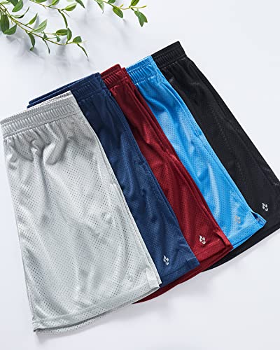 5 Pack: Mens Athletic Shorts, 9" Mesh Basketball Shorts Men Active Gym Shorts with Pockets (Set 1, Large)