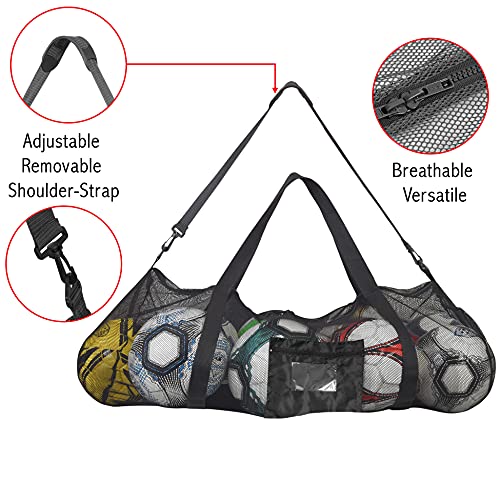 Athllete Extra-Large Heavy-Duty Soccer Ball Bag (34” X 24”) with Comfortable Shoulder Straps - High Capacity Mesh Ball Bag for Sports and Training