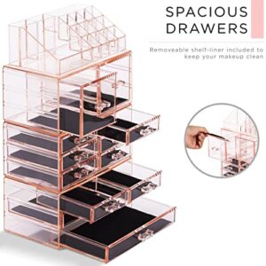 Sorbus Large Makeup Organizer - Clear Stackable Jewelry & Makeup Organizer For Vanity, Bathroom Storage, Dresser - 12 Drawers Cosmetic Beauty Organizers and Storage with Lipstick, Makeup Brush Holder